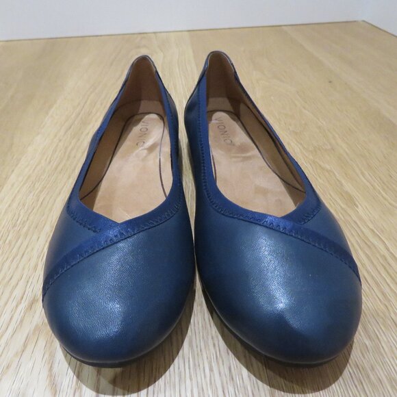 VIONIC Caroll Leather Comfort Slip On Ballet Flats Shoes in Navy - Size US 8 - Picture 4 of 13